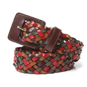 Braided Faux Leather Belt Vegan Woven Multi Autumn Colours Red Brown Green